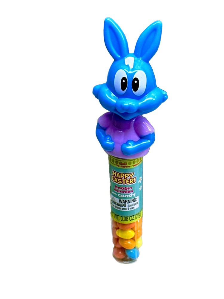 1 Blue Easter Bobbin Bunnies with Candy Jelly Beans Dispenser 0.98oz See Below