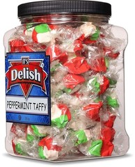 Christmas Peppermint Taffy Chews by It’s Delish, 18 Oz Jumbo Reusable Container