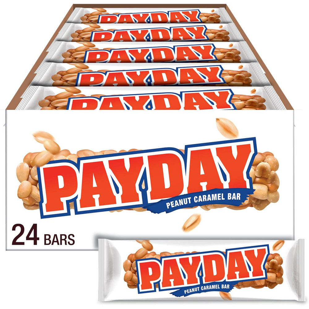 PayDay Peanut Caramel Candy Bars 24 Pack 1.85oz Each Full Size Snack Bulk Box