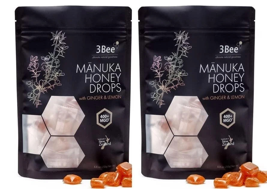 3Bee Manuka Honey Drops 400+ MGO with Ginger & Lemon (17.6 oz (2 Pack))