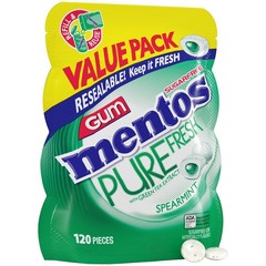Mentos Pure Fresh Sugar-free Chewing Gum with Xylitol, Spearmint, 120 Piece Bulk