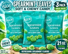 Spearmint Leaves Soft Chewy Gummy Candy 3 Bags 7 oz Each Bulk Mint Candy