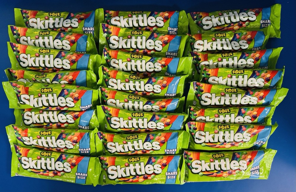 (24) Skittles Sour Fruity Chewy Candy Share Size 3.3oz. Bulk Lot BB: 02/2027
