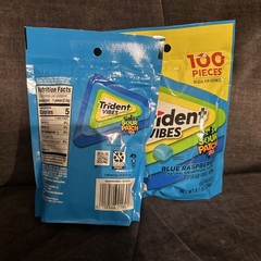 2x Trident Vibes SOUR PATCH KIDS Blue Raspberry Sugar Free Gum, Resealable Pouch