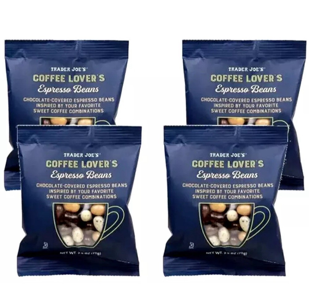 4 X 2.5 oz Trader Joe’s Coffee Lover’s Chocolate Covered Assorted Espresso Beans