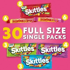 Assorted STARBURST & Skittles Bulk Candy – 30 Count for Trick-or-Treat & Gifting