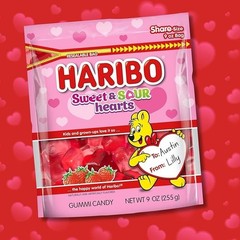 Valentine’s Day Haribo Sweet and Sour Gummy Hearts, 9 Ounces bag-(Pack of 2)