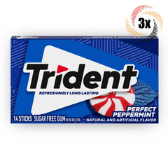 3x Packs Trident Perfect Peppermint Flavor Sugar Free Gum | 14 Stick Per Pack