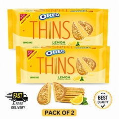 OREO Thins Lemon Creme Cookies 11.78oz Family Size Pack of 2 Sandwich Cookies