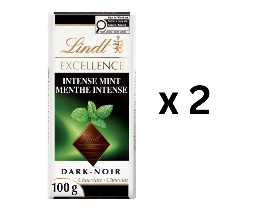 Lindt EXCELLENCE Intense Mint Dark Chocolate Bar 100 g – Pack of 2