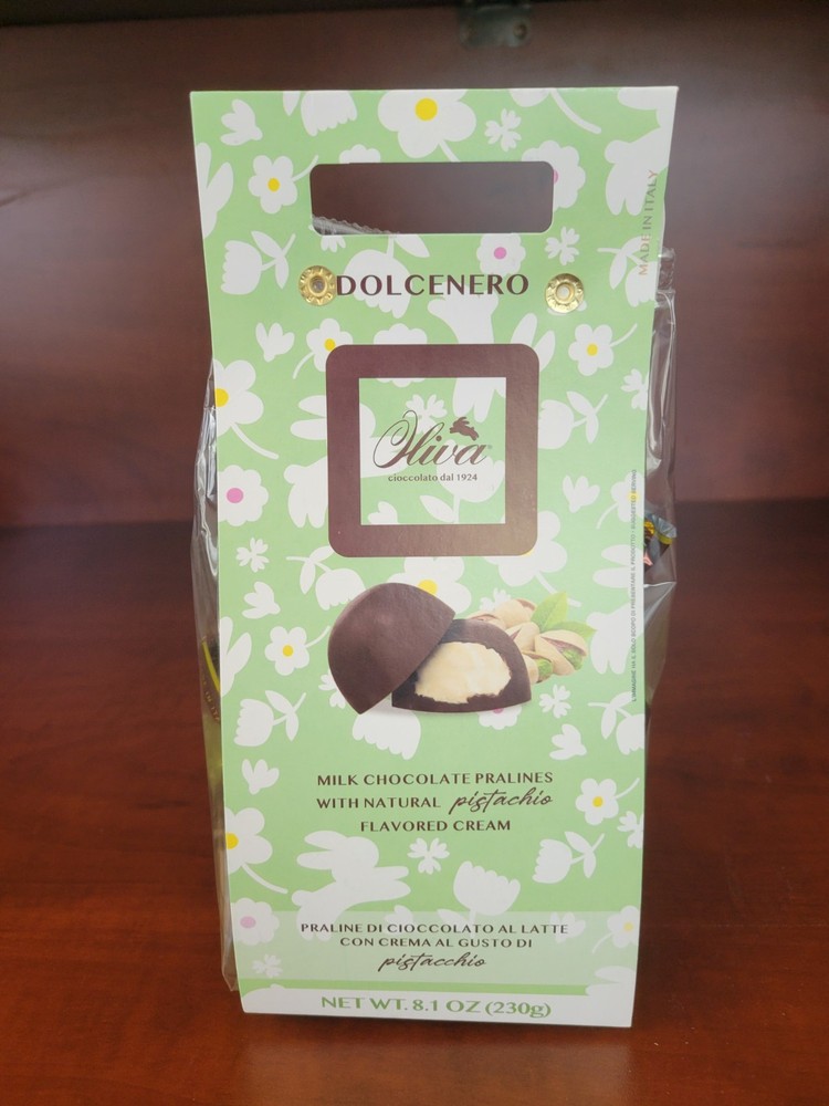 Oliva Dolcenero Milk Chocolate Pralines w/ Pistachio 230g/8.1oz Exp 12/2026 NIB