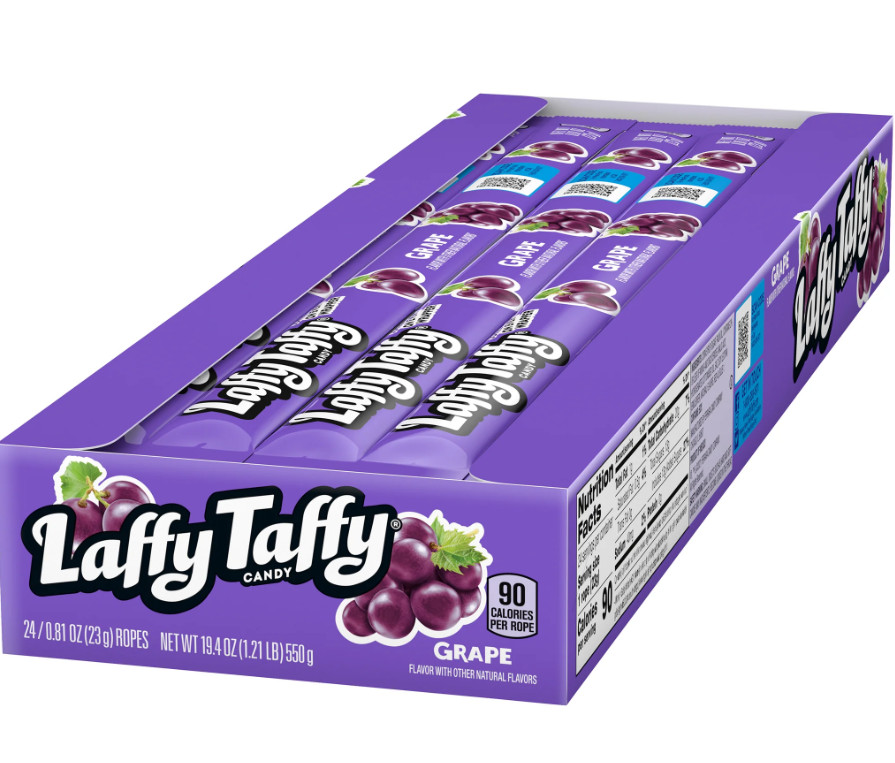 Grape Taffy Rope Candy, 24 Pack, Individually Wrapped Candy, 0.81 Oz Ropes