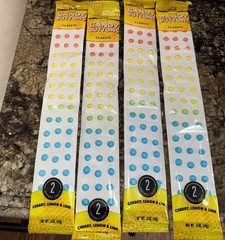 Lot Of 4 Candy Buttons Classic Strips of Candy On Paper Cherry, Lemon & Lime