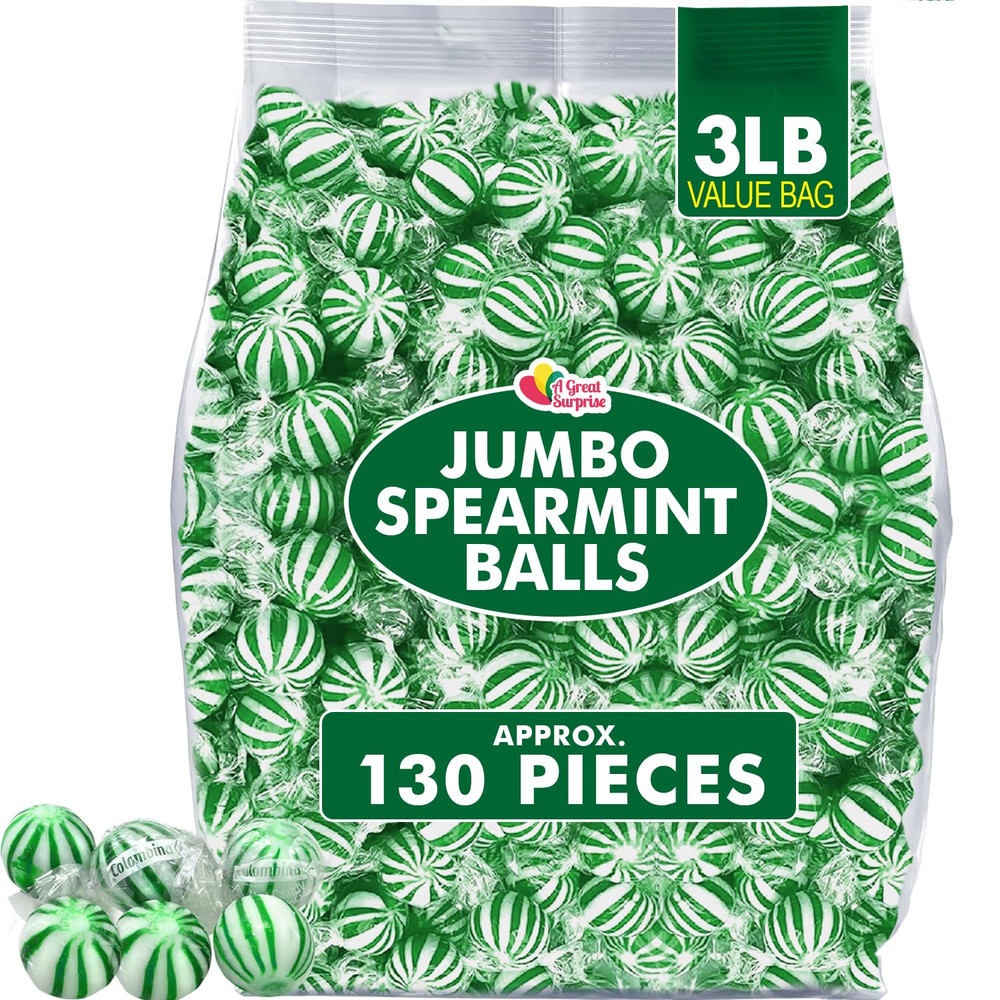 Jumbo Spearmint Mint Balls – 3 Pounds – Bulk Green Starlight Mints for Saint Pat
