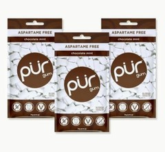 PUR Xylitol Chewing Gum CHOCOLATE MINT (55 Pieces, 3 Pack) Sugarless Vegan Pure