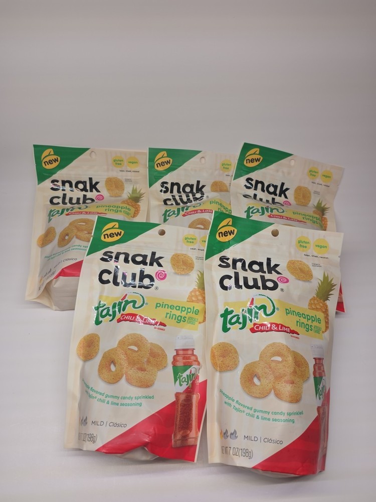 5 (7oz) Bags Snack Club Tajin Chili Lime Pineapple Rings Brand New Unopened