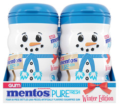 Sugar-Free Chewing Gum, Fresh Mint Flavor, Winter Edition Snowman Bottle, Holida