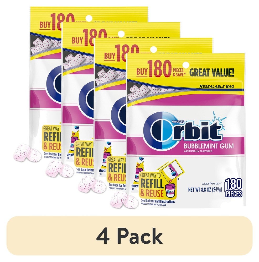 (4 Pack) Bubblemint Sugar Free Chewing Gum, Value Pack – 180 Ct Bag