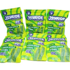 6 JOYRIDE Sour Green Apple Strips – 6 Pack, Low Sugar Dye-Free Sour Belt Candy