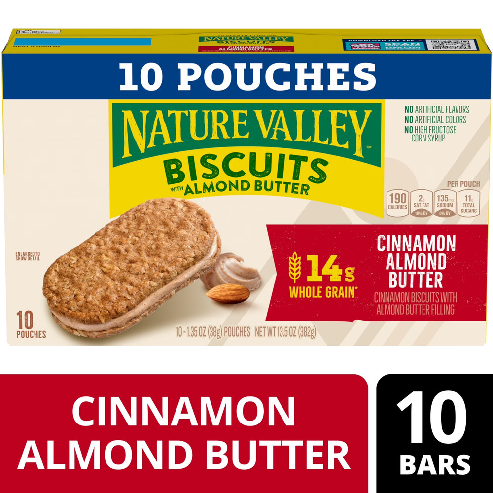 Nature Valley Biscuit Sandwiches, Cinnamon Almond Butter, 10 Bars, 13.5 oz