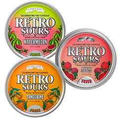 Retro Sours Candy Tin 3 Pack Watermelon Apple Tangerine