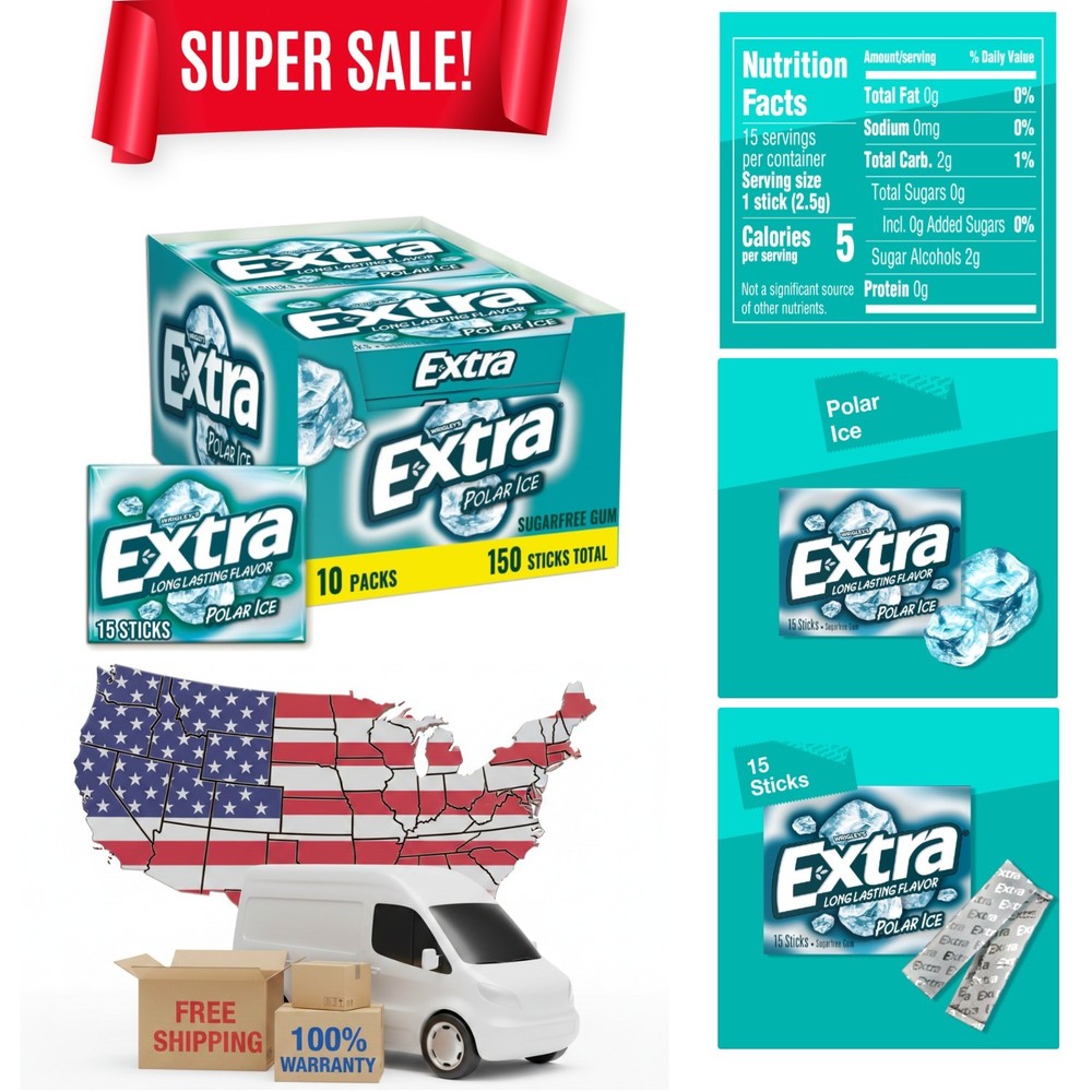 Icy Refreshment: EXTRA Polar Ice Sugar-Free Gum – 150 Bulk Sticks for All Ages