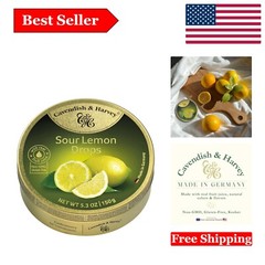 Sour Lemon Candy Drops 5.3oz Tin – Real Fruit Juice, Icing Sugar, Gift Sweets