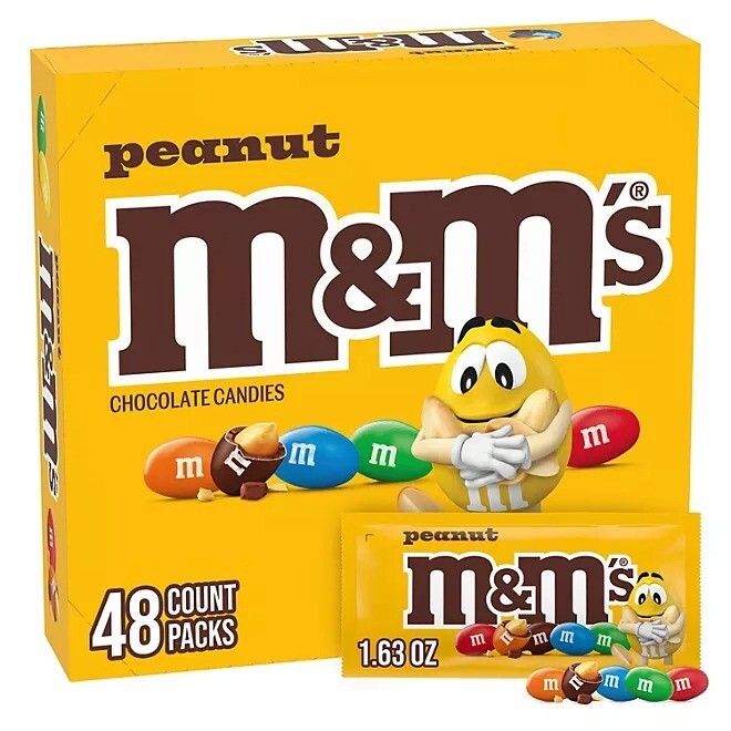 (48 pk) M&M’S Peanut Milk Chocolate Candy, Singles Size, 1.74 oz. Each