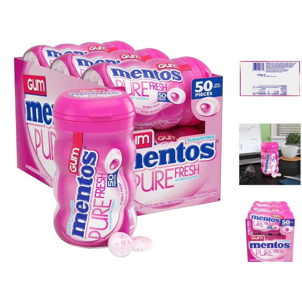 Pure Fresh Bubble Fresh Sugar-Free Gum with Xylitol – 6 Eco-Friendly Bottles