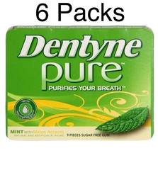 Dentyne Pure Mint Melon Accents Sugar Free Gum 6 Packs of 9 Pcs, 54 Total Pcs