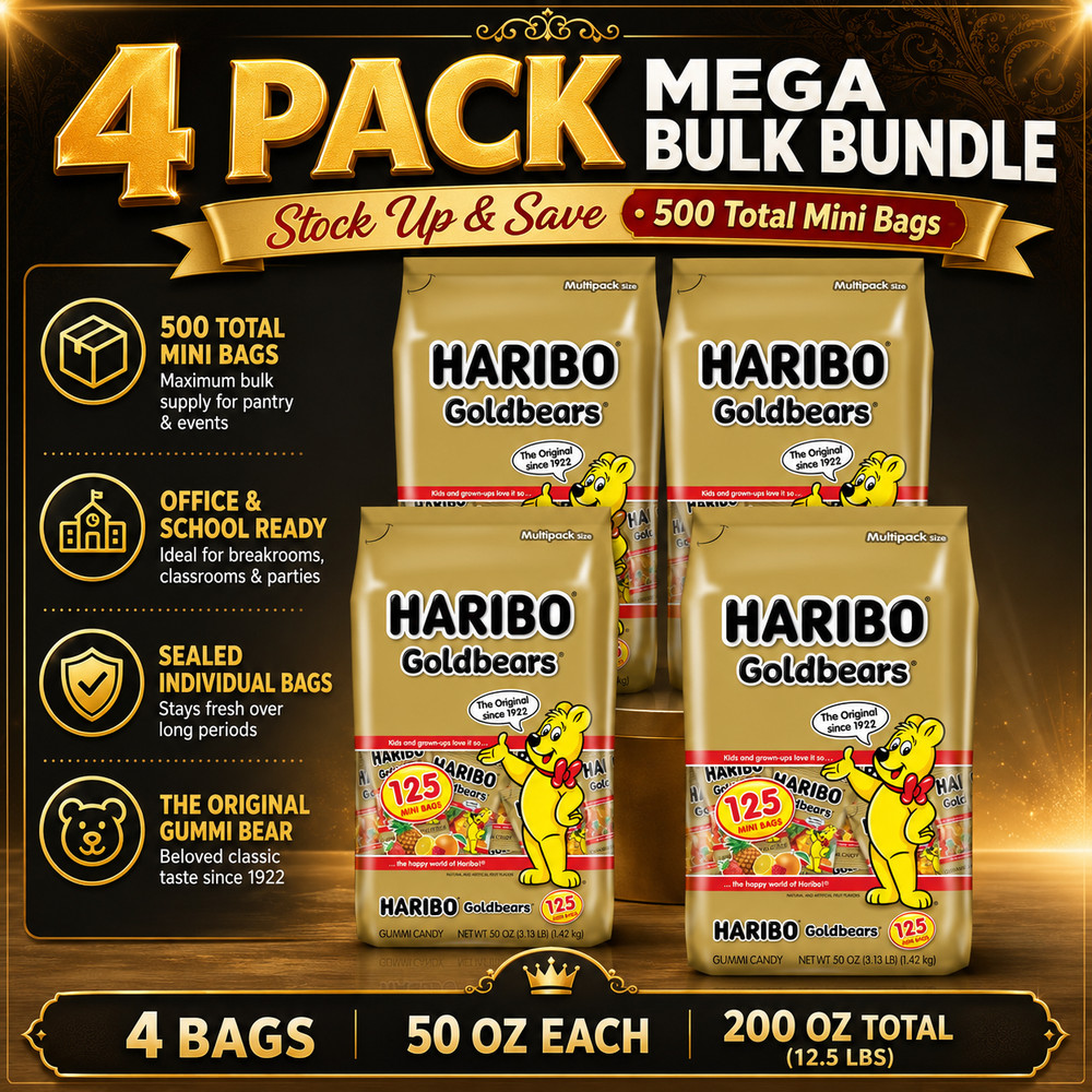 4 Pack Haribo Goldbears Gummi Candy, Mini Bags, 0.4 oz, 125-count