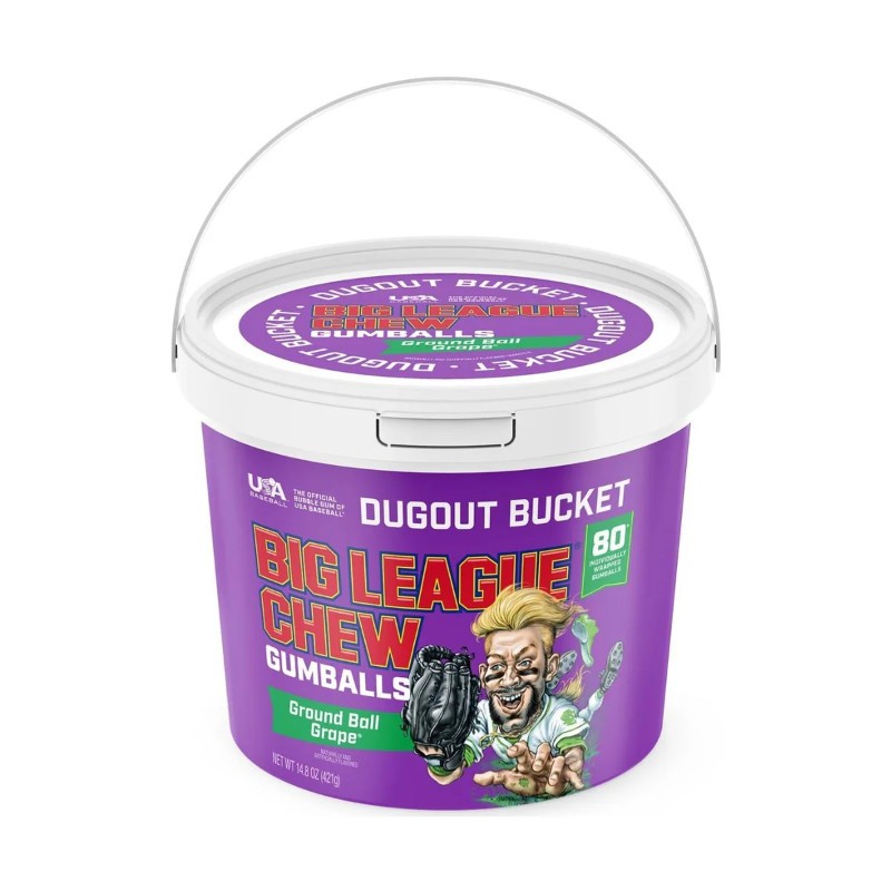 1x Big League Chew Grape Ground Ball Bucket Bubble Gum Baseball Snack New 80ct