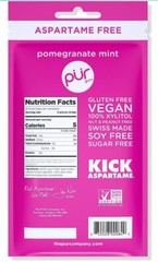 PUR Xylitol Chewing Gum POMEGRANATE MINT (55 Pieces, 12 Pack) Sugarless Vegan
