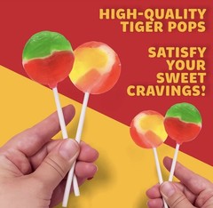 100 Tiger Fruity Pops Assorted Fruit Flavored Hard Candy Lollipops In BULK