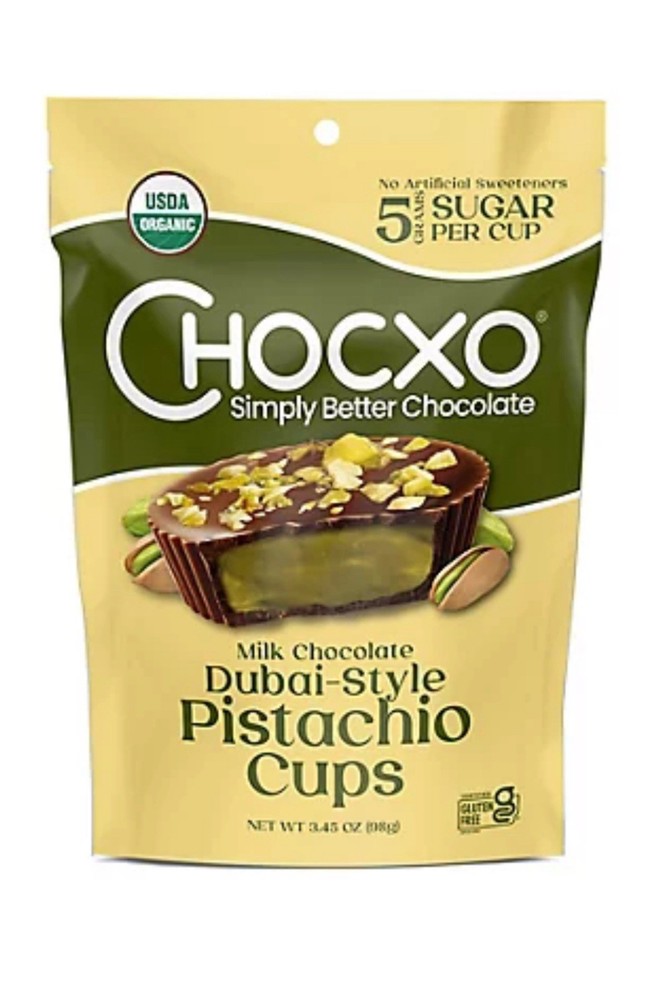 ⚪️ New Chocxo Dubai PISTACHIO Milk Chocolate Organic 72% Cacao Cups Bag 3.45oz