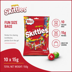 Skittles Original Chewy Candy Fun Size 150g Sharing Bag 10 Pack Fruity Snacks