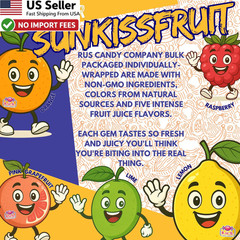 Sunkist Fruit Gems 1 Pound Bulk Bag Soft Candy Individually Wrapped Treats USA