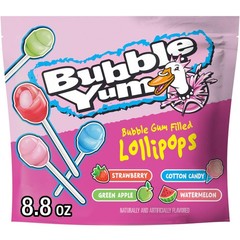 BUBBLE YUM Assorted Flavored Bubble Gum Filled Lollipops, Candy Bag, 8.8 Pink
