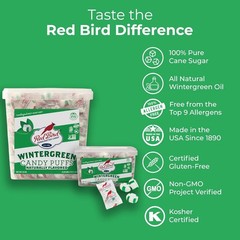 Red Bird Wintergreen Mints, Individually Wrapped Candy, Gluten Free 22 oz