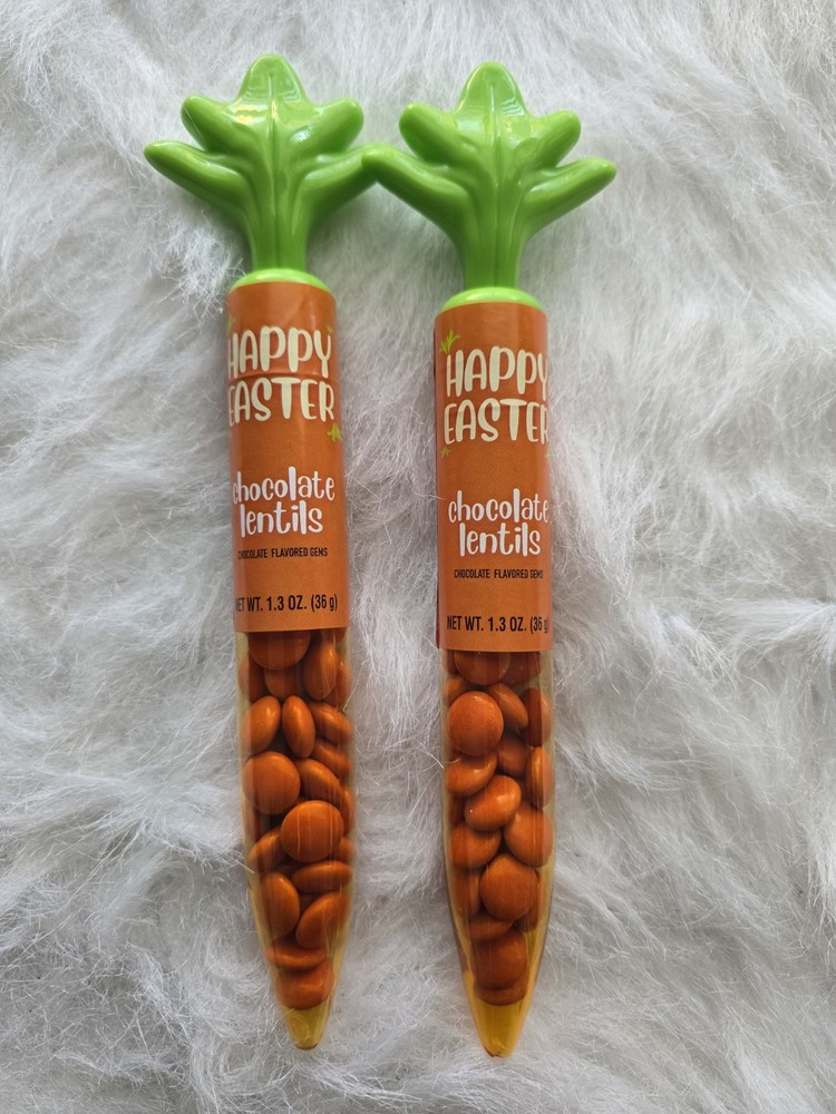 CARROT TUBES WITH ORANGE CHOCOLATE LENTILS 1.3 Oz 36gm Easter. 2 Pack