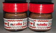 2 Nutella MINI GLASS Jar 1.05oz (30g ) Red LIDs Made In Italy