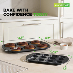 Variety 2 Pack Full & Mini Donut Pan for Baking | One 12-Cavity Mini Donut Pan &