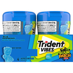 Trident Vibes SOUR PATCH KIDS Blue Raspberry Sugar Free Gum 40 Piece in Bottle