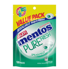 (PACK OF 2) Mentos Pure Sugar-Free Gum with Xylitol, Spearmint, Nut Free,120GUMS