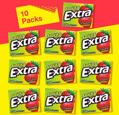Extra (Sour Strawberry) Bubble Gum Sugarfree, perfect for Fresh Breath 10 Pack