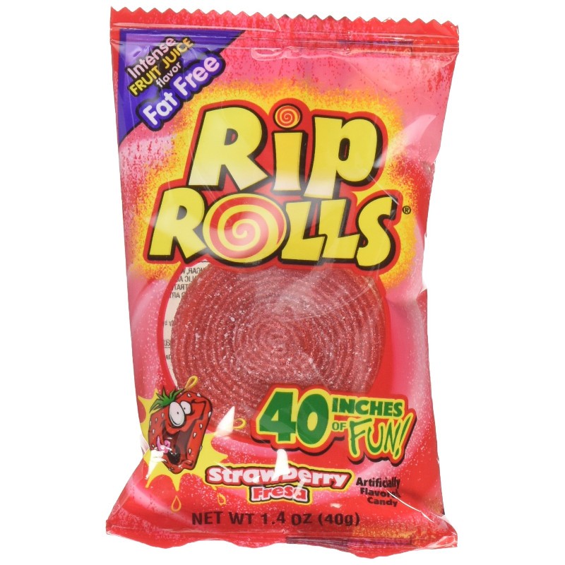 12x Rips Rolls Strawberry Sour Candy Licorice Snack Sweet Treats Bulk Pack 1.4oz
