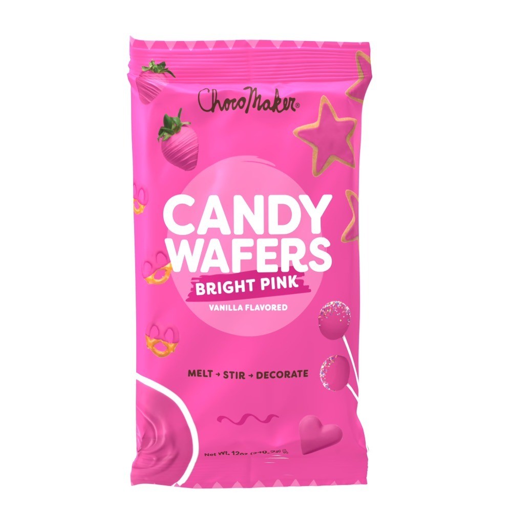 Bright Pink Vanilla Flavored Candy Wafers 12oz, Contains Milk and Soy.
