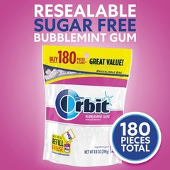 ORBIT Gum Bubblemint Sugar Free Chewing 180 Count (Pack of 1), White