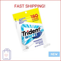 Trident White Sugar-Free Chewing Gum with Xylitol, Peppermint, 180 Piece Bulk Re
