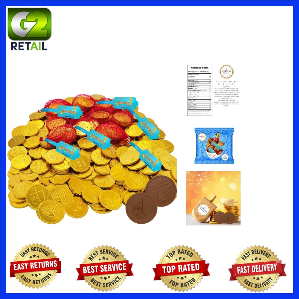 Six Mesh Bags of Gourmet Milk Chocolate Gelt – Kosher Certified for Hanukkah